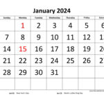 Monthly 2024 Calendar Designed With Large Font (Horizontal) | Free | 2024 Free Printable Monthly Calendar