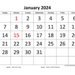 Monthly 2024 Calendar Designed With Large Font (Horizontal) | Free | Printable Monthly 2024 Calendar