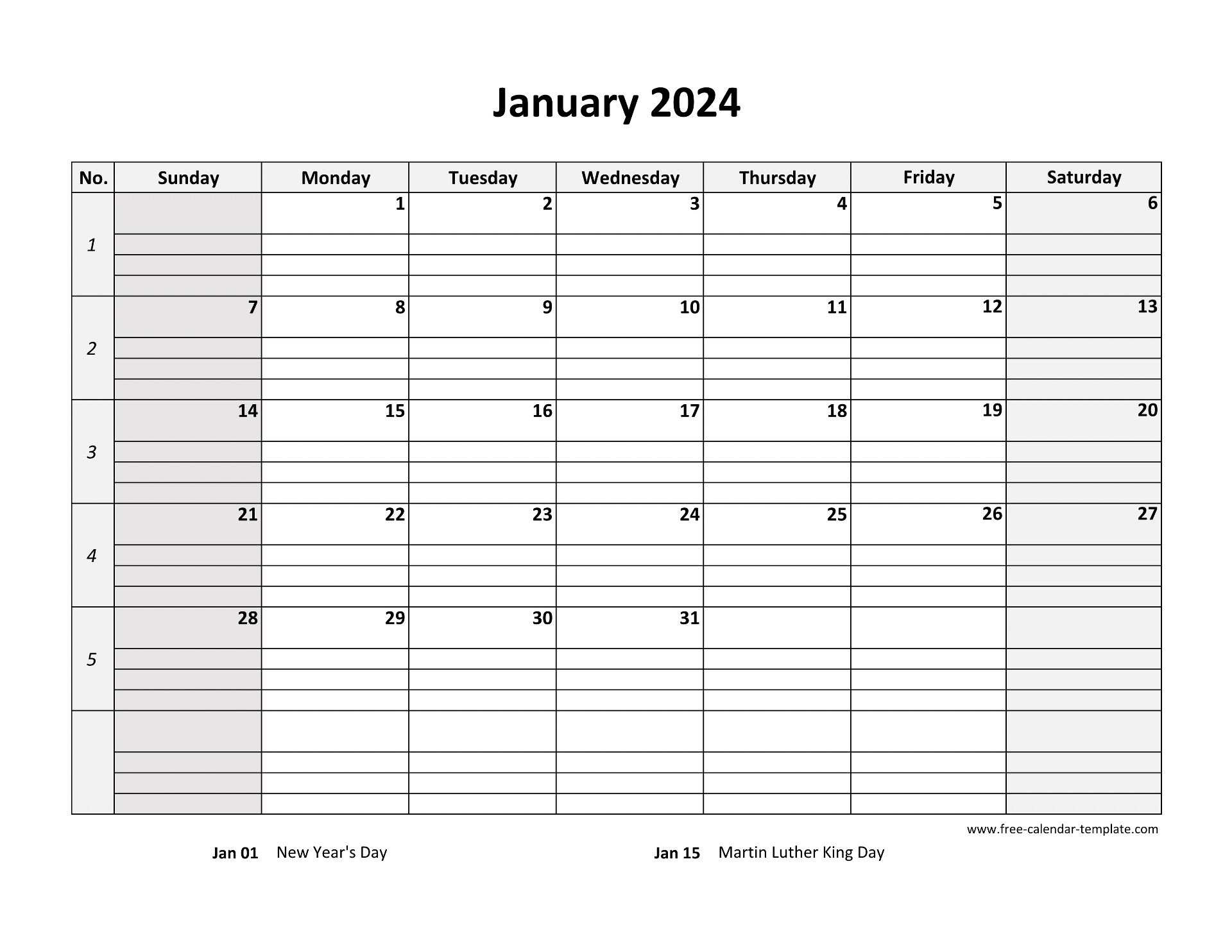 Monthly 2024 Calendar Free Printable With Grid Lines Designed | 2024 Blank Printable Calendar