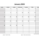 Monthly 2024 Calendar Free Printable With Grid Lines Designed | Blank Calendar Template 2024 Printable