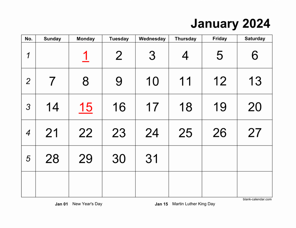 Printable Calendar 2024 Monthly Word Calendar 2024 Printable