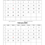 Monthly Calendar 2024, 2 Months Per Page (Vertical) | Free |  Calendar 2024