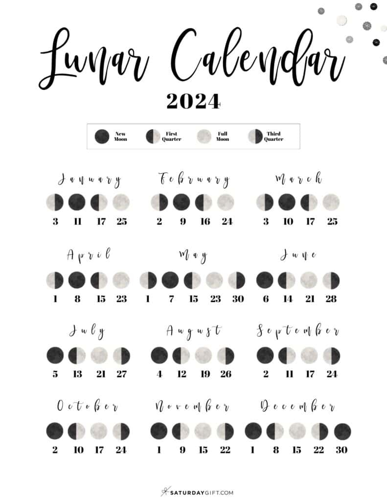 Moon Phase Calendar - Cute &amp;amp; Free Printable 2024 Lunar Calendar | 2024 Full Moon Calendar Printable