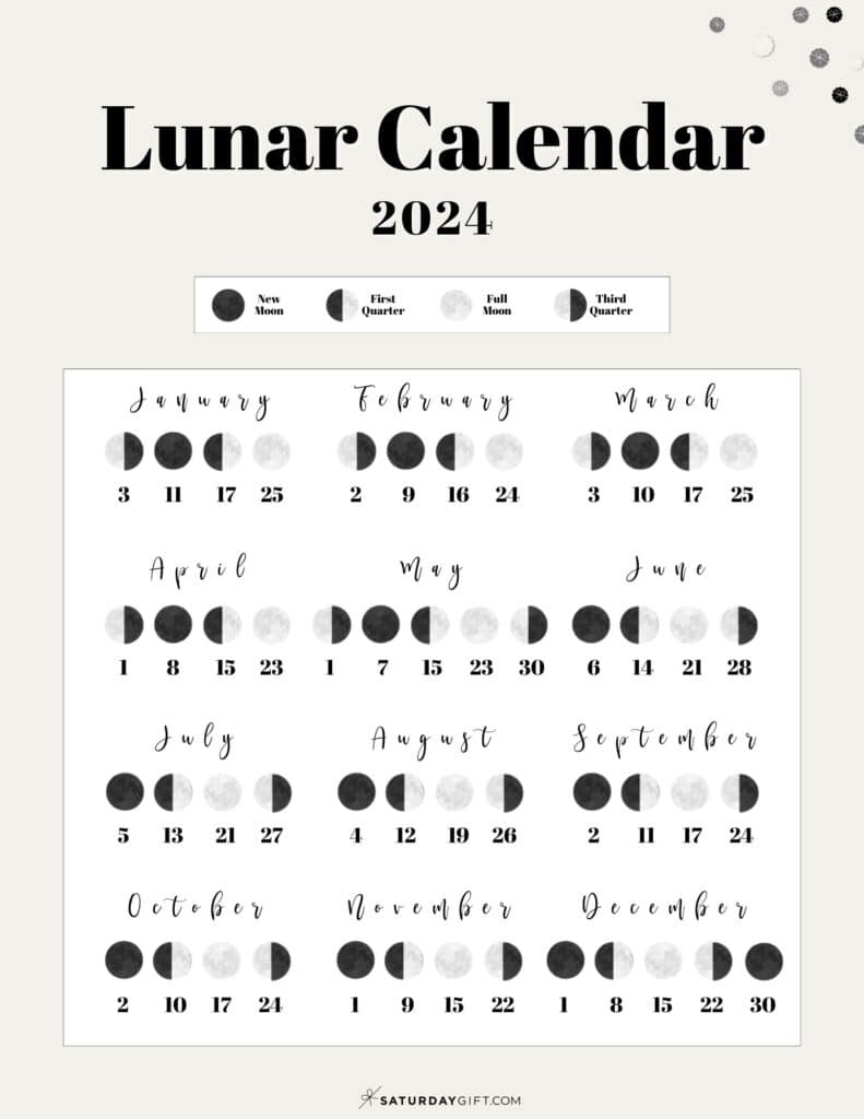 Moon Phase Calendar - Cute &amp;amp; Free Printable 2024 Lunar Calendar | 2024 Lunar Calendar Printable