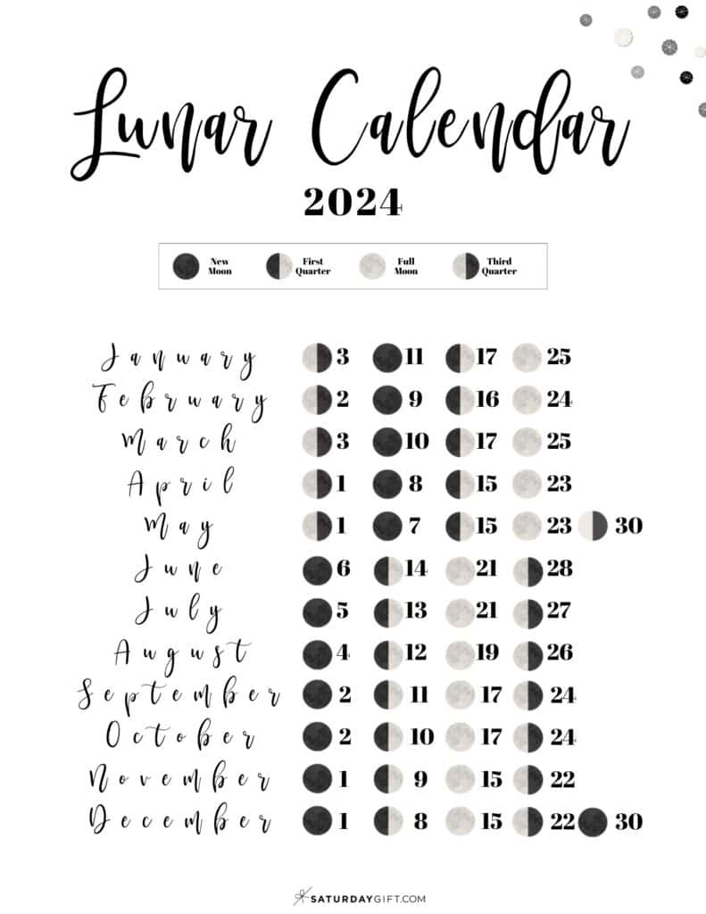 Moon Phase Calendar - Cute &amp;amp; Free Printable 2024 Lunar Calendar |  Calendar 2024