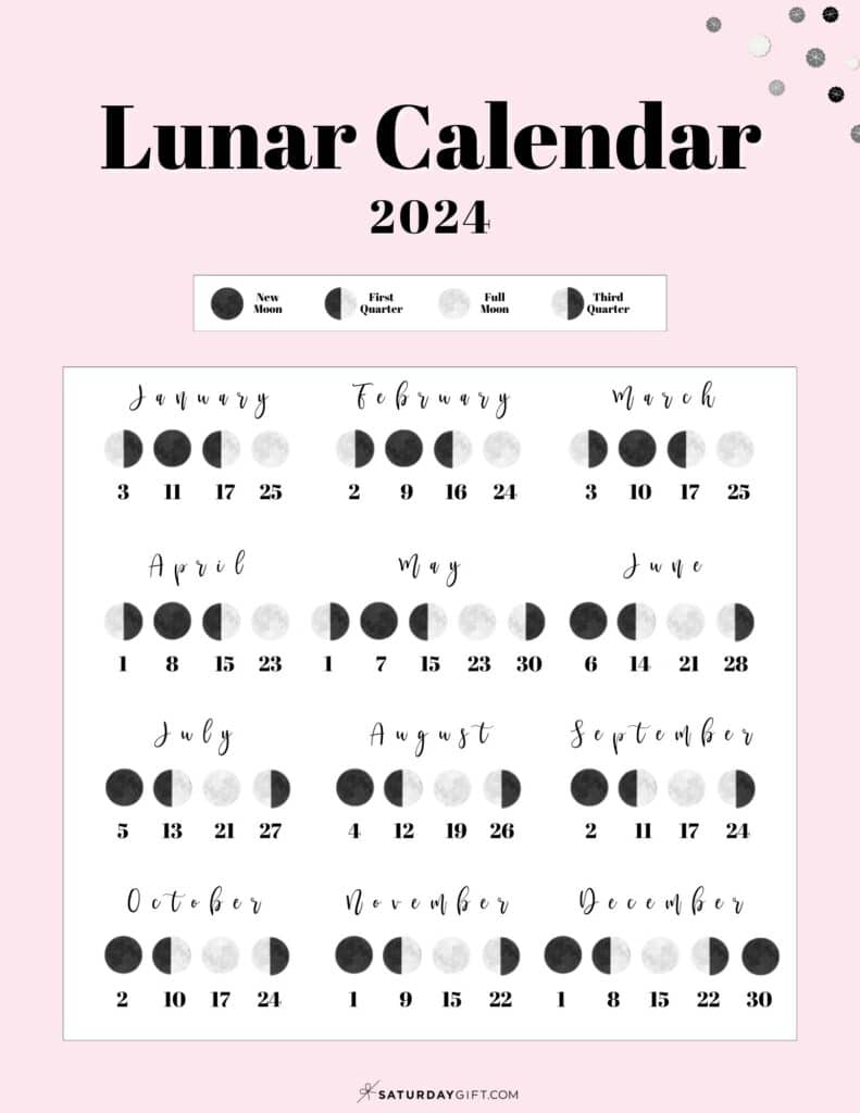 Moon Phase Calendar - Cute &amp;amp; Free Printable 2024 Lunar Calendar |  Calendar 2024