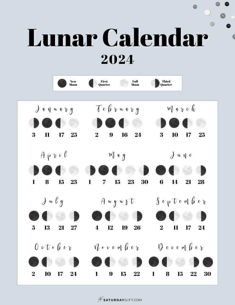 Moon Phase Calendar - Cute &amp;amp; Free Printable 2024 Lunar Calendar | Full Moon Calendar 2024 Printable