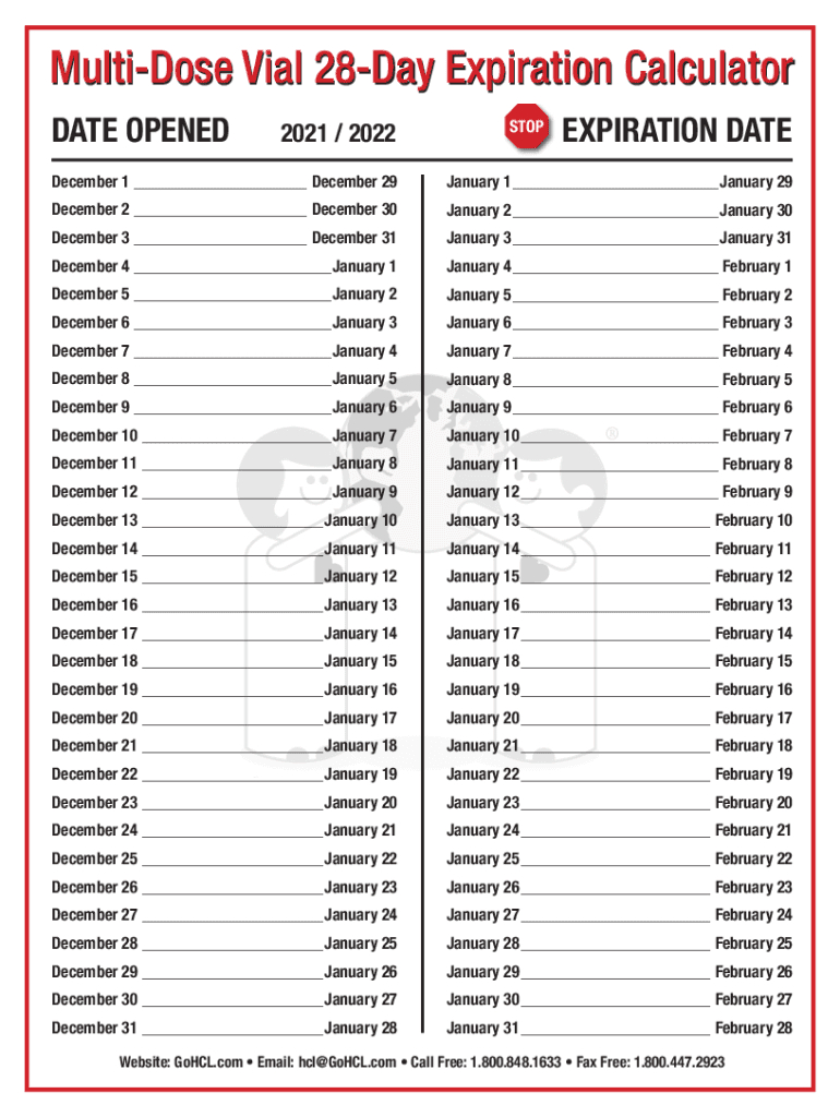 Multi Dose Vial Expiration Calendar 2023: Fill Out &amp;amp; Sign Online | Printable Multi Dose Vial 28 Day Expiration Calendar 2023 2024