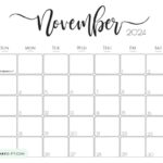 November 2024 Calendar   20 Cute & Free Printables | Saturdaygift | November 2024 Printable Calendar