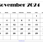 November 2024 Calendar Printable Pdf Template With Holidays | November 2024 Printable Calendar