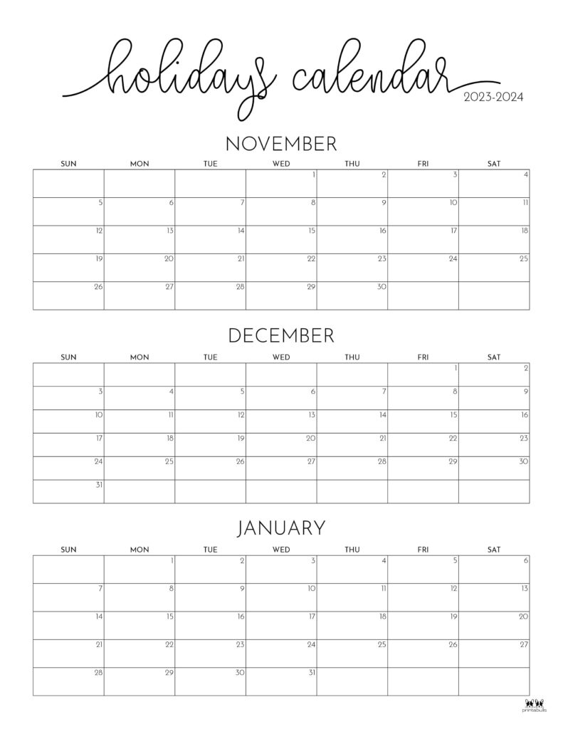 November December 2023 Calendars - 12 Printables | Printabulls |  Calendar 2024