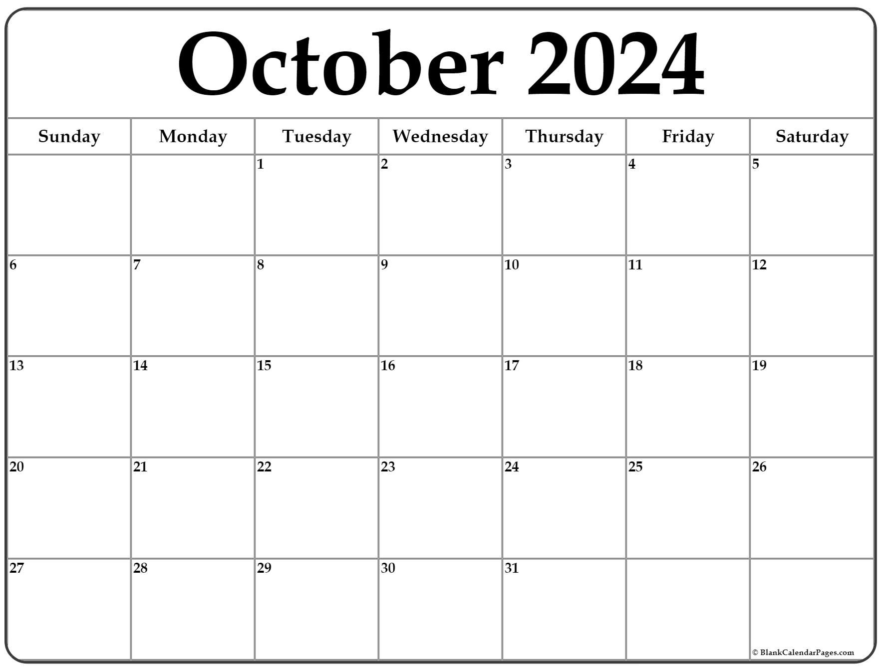 October 2024 Calendar | Free Printable Calendar | Free Printable October 2024 Calendar