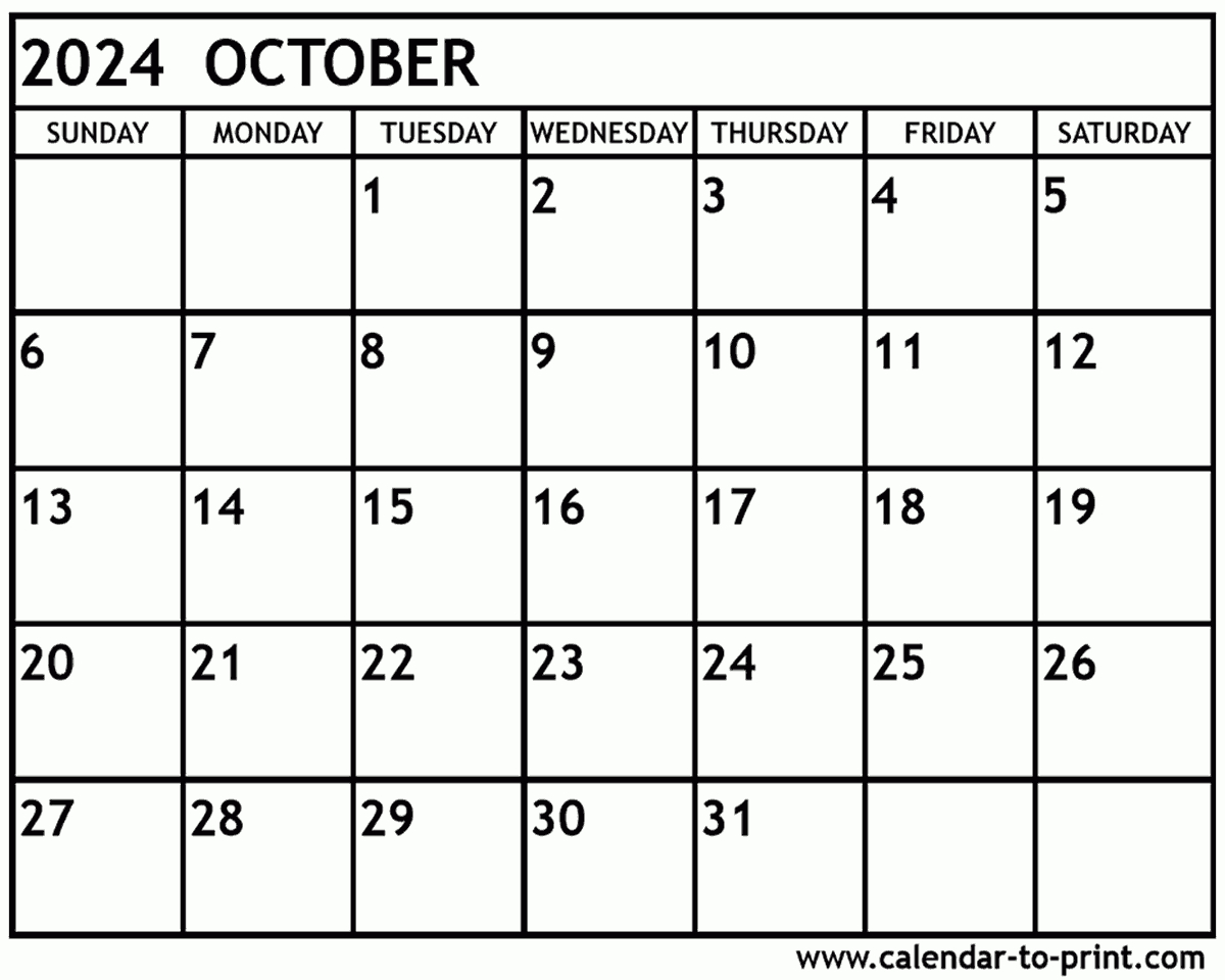 October 2024 Calendar Printable |  Calendar 2024