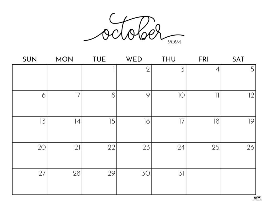 October 2024 Calendars - 50 Free Printables | Printabulls | October 2024 Printable Calendar