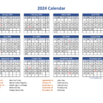 Pdf Calendar 2024 With Federal Holidays | Wikidates | 2024 Calendar Printable Wiki