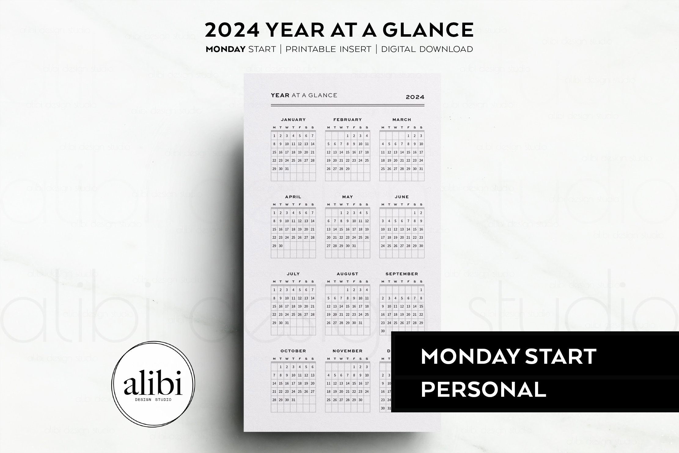 Personal 2024 Year At A Glance Dashboard 2024 Calendar - Etsy France |  Calendar 2024