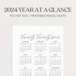 Pocket 2024 Calendar Year At A Glance Minimalist Calendar   Etsy | Pocket Size Calendar 2024 Printable