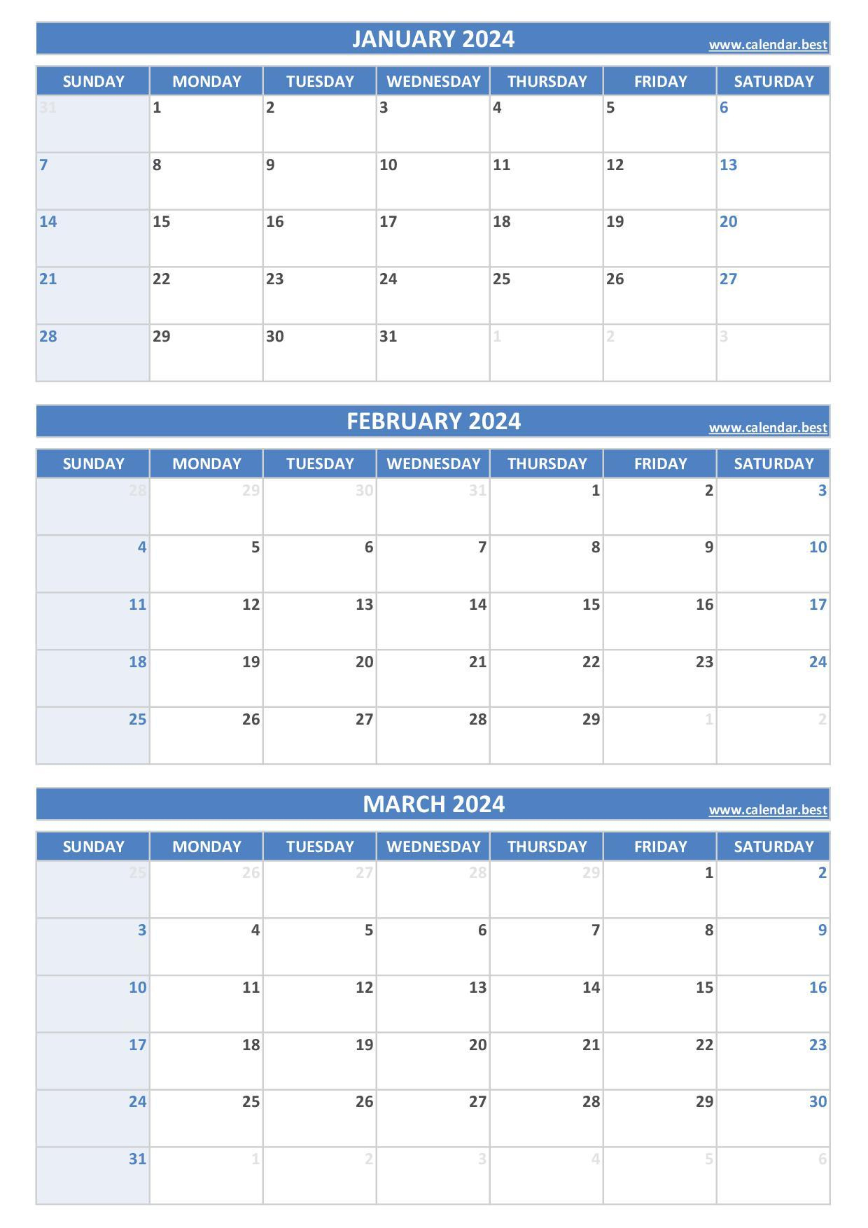 Printable 1St Quarter 2024 Calendar |  Calendar 2024