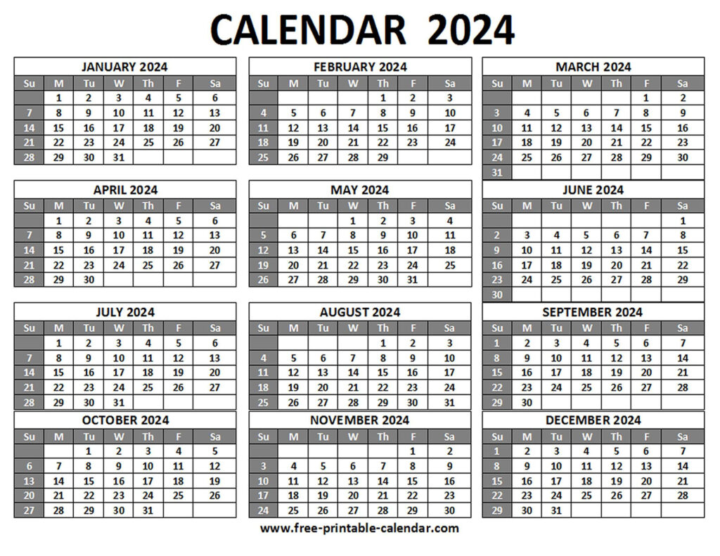 2024 Calendar Free Printable One Page | Calendar 2024 | Printable ...