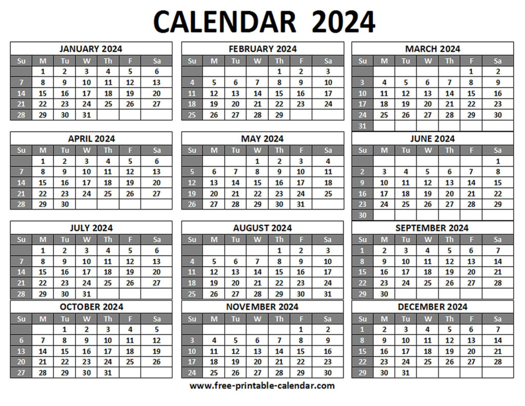 Free Printable 2024 Calender | Calendar 2024 | Printable Calendar 2024