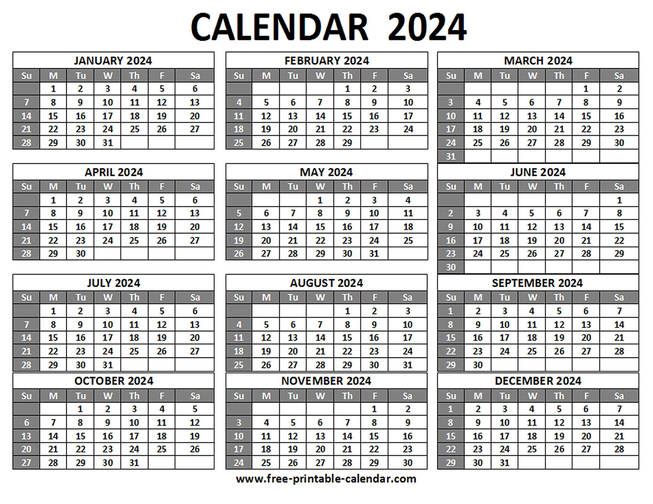 Printable 2024 Calendar - Free-Printable-Calendar |  Calendar 2024