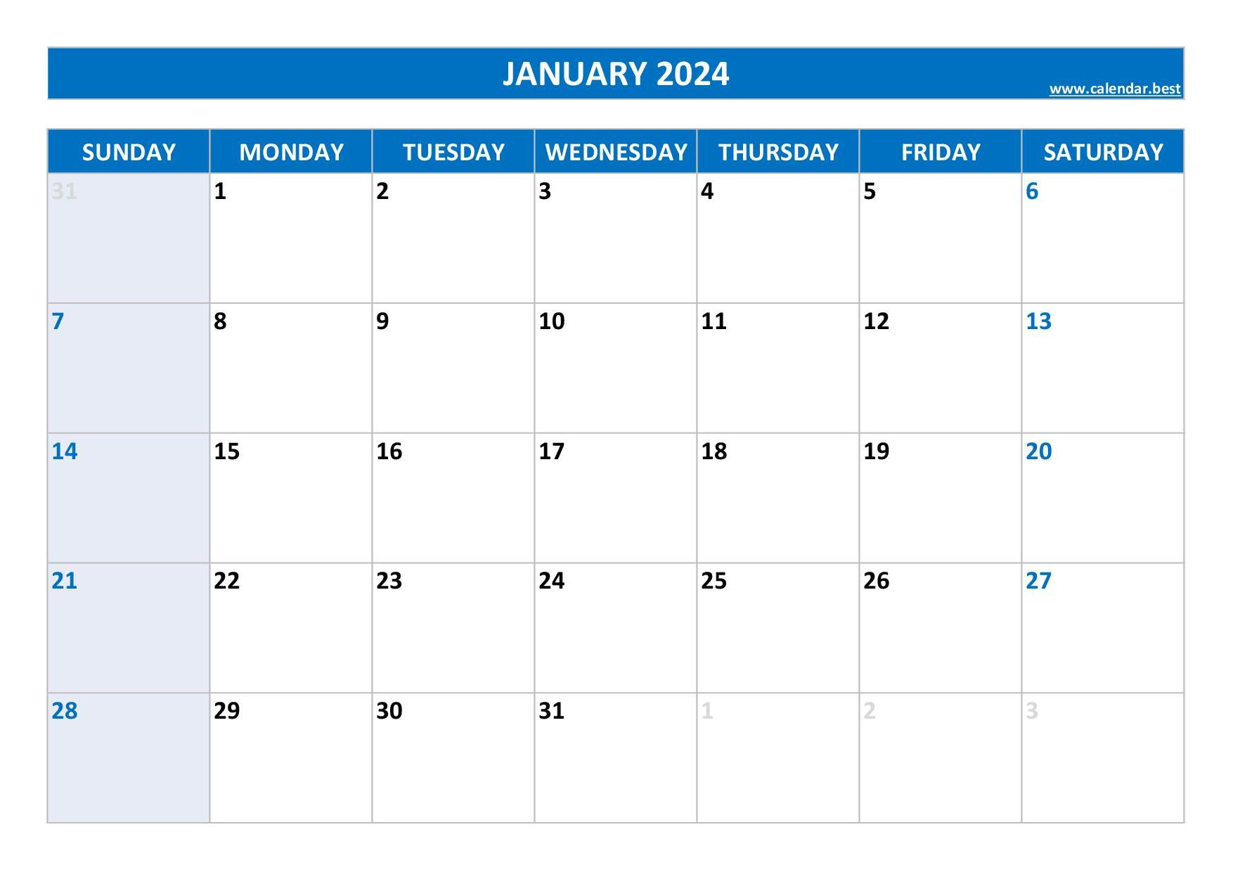 Blank Calendar Printable 2024 | Calendar 2024 | Printable Calendar 2024