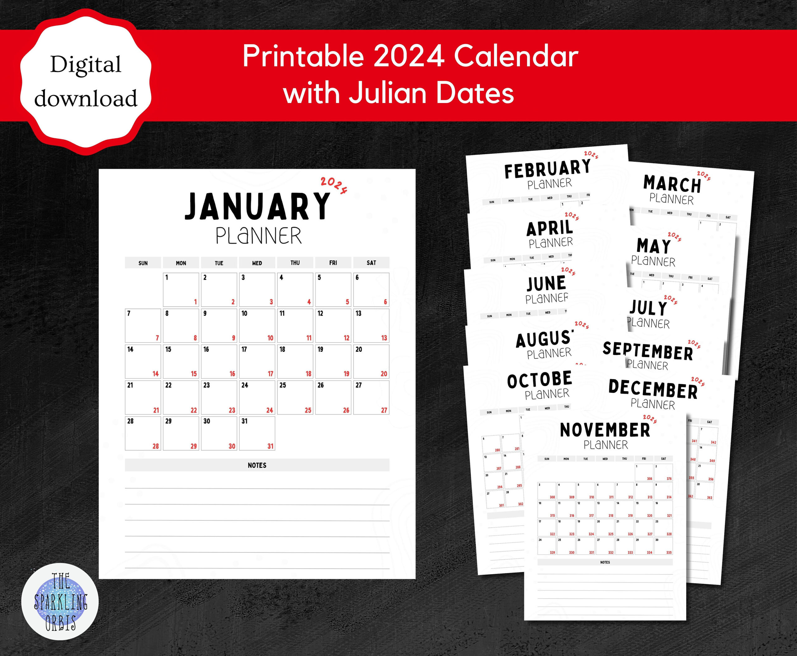 Printable 2024 Monthly Calendar Julian Calendar Military - Etsy Israel | 2024 Julian Calendar Printable