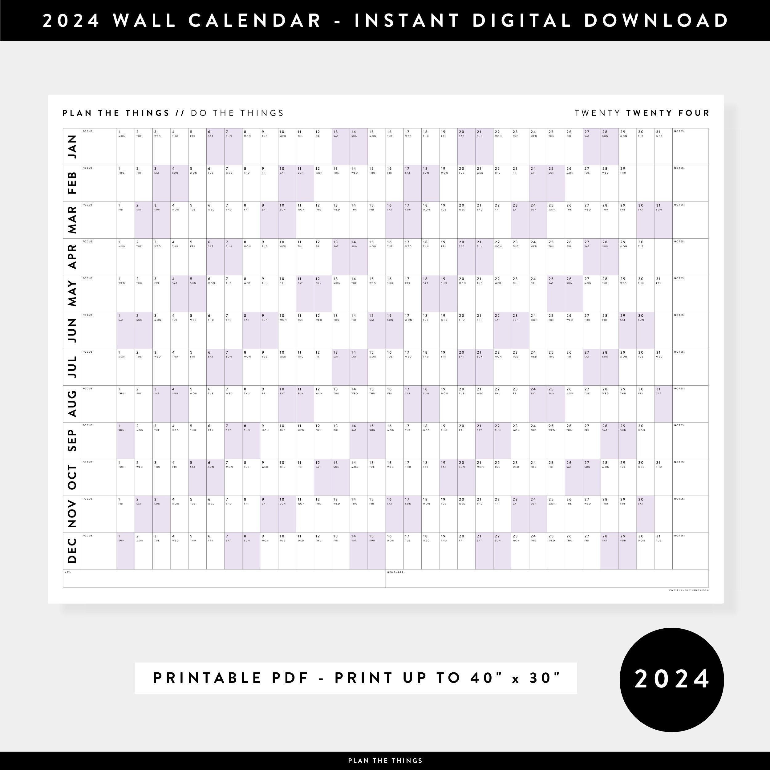 Printable 2024 Wall Calendar Digital Pdf Instant Download - Etsy | 2024 Wall Calendar Printable