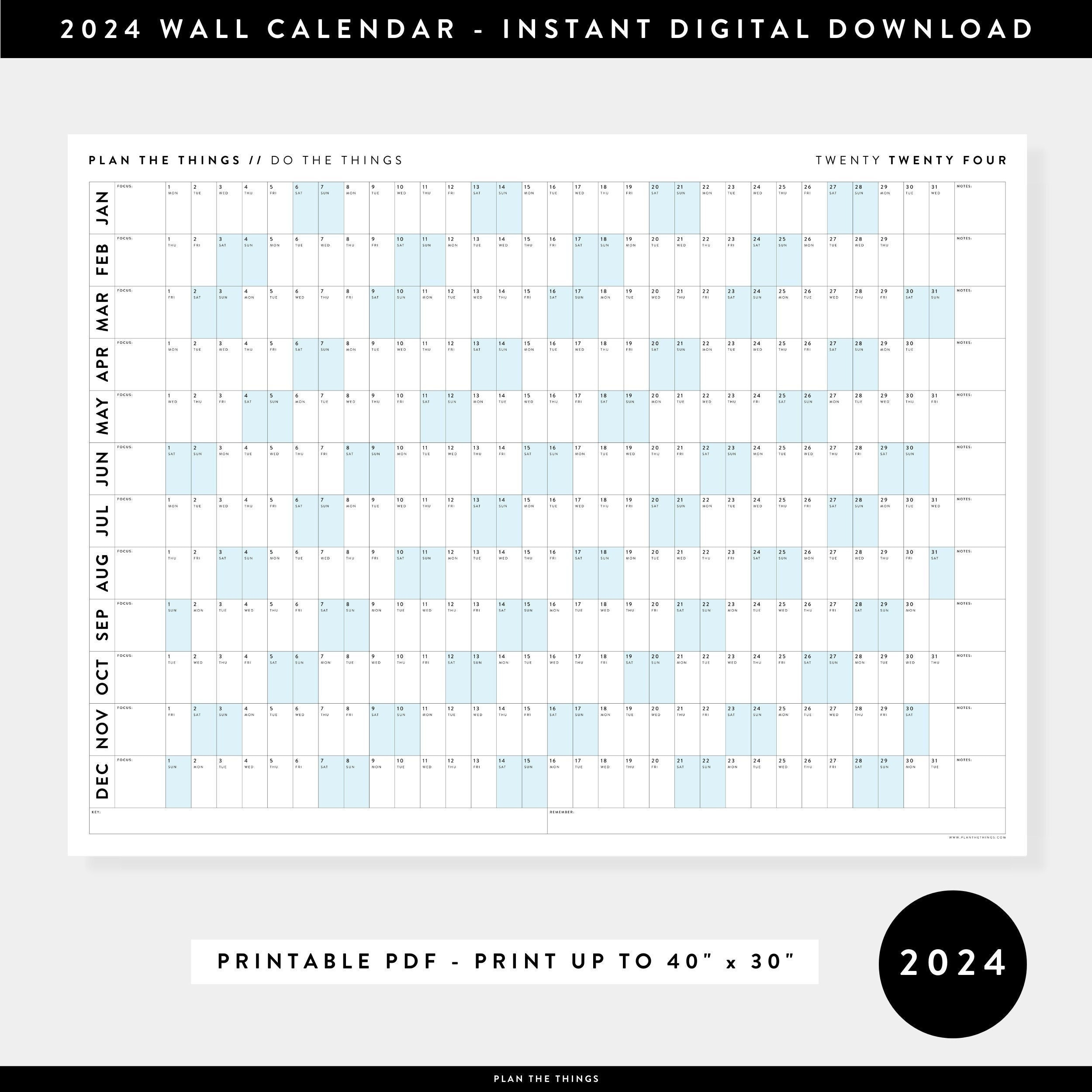 Printable 2024 Wall Calendar Digital Pdf Instant Download - Etsy | Printable Wall Calendar 2024