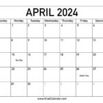 Printable April 2024 Calendar | April 2024 Calendar Printable