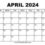 Printable April 2024 Calendar | April 2024 Calendar With Holidays Printable