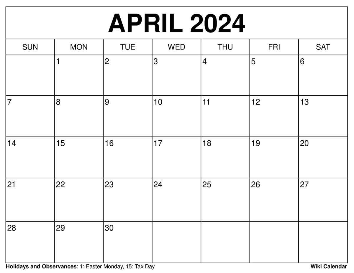 Printable April 2024 Calendar Templates With Holidays | 2024 Calendar Printable Wiki