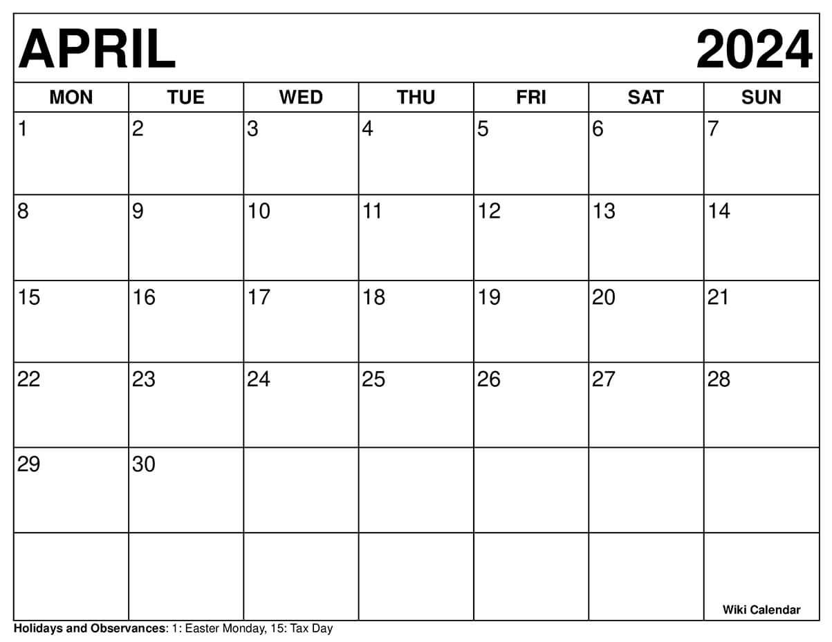 Printable April 2024 Calendar Templates With Holidays |  Calendar 2024