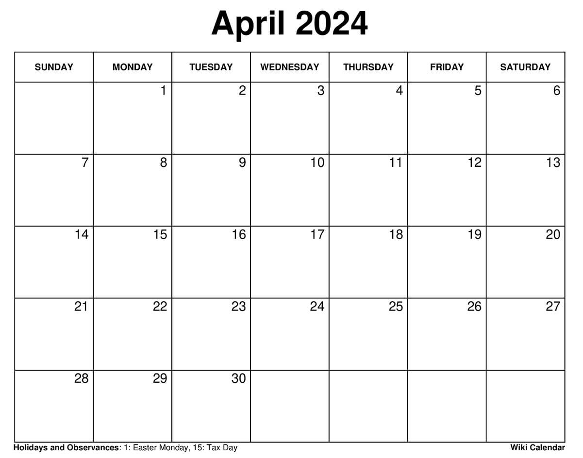 April 2024 Calendar with Holidays Printable Free | Calendar 2024 ...