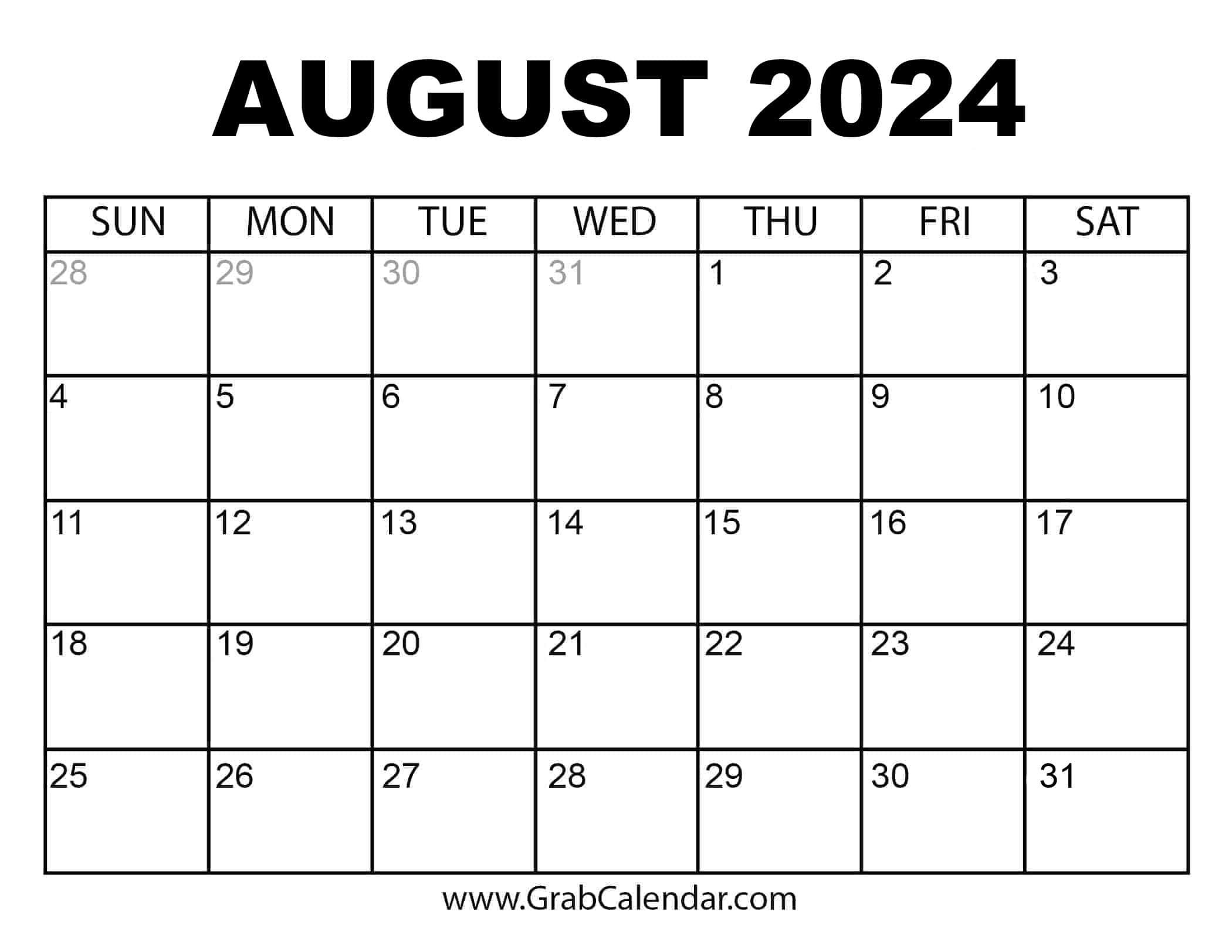 Printable August 2024 Calendar | 2024 August Calendar Printable