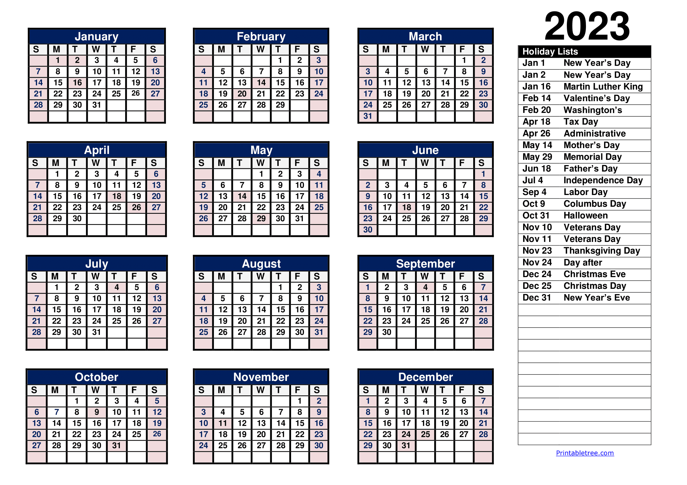 Printable Calendar 2023 One Page With Holidays (Single Page) 2023 |  Calendar 2024