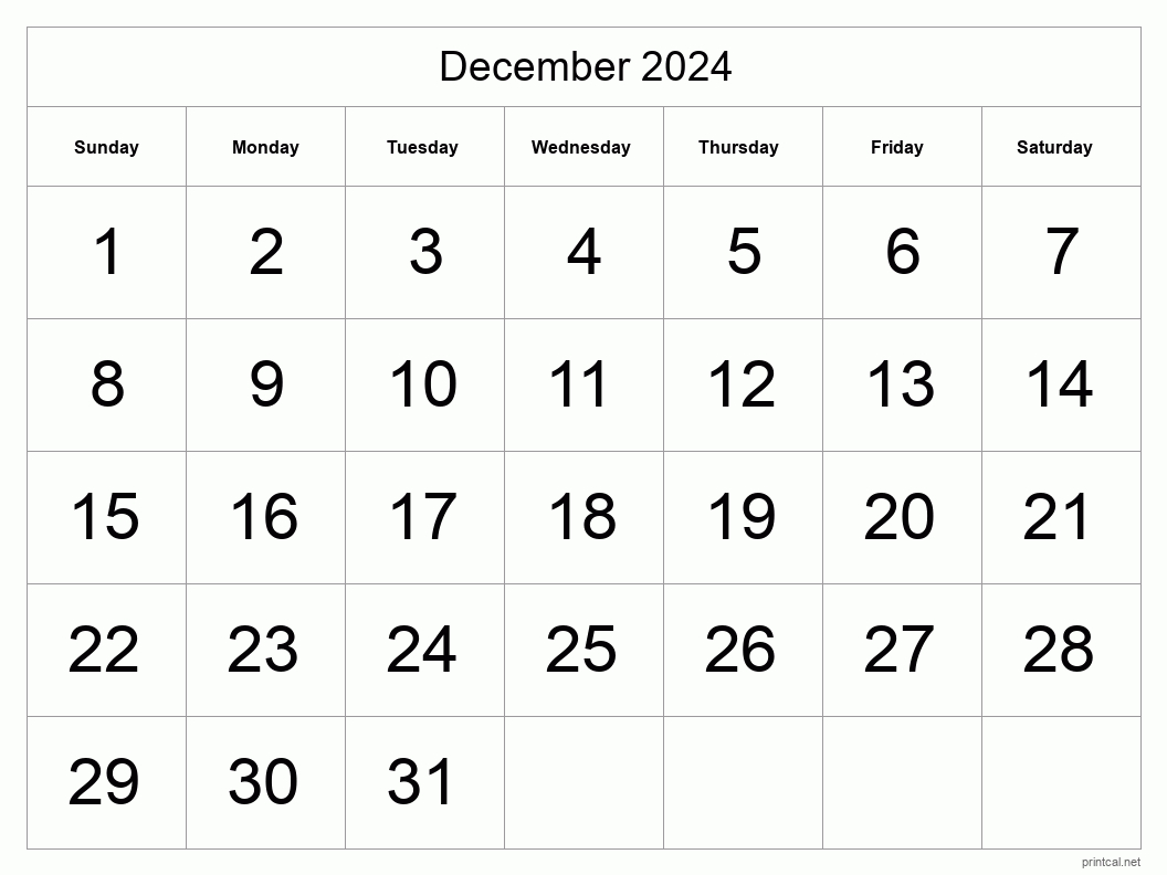 Printable December 2024 Calendar | Free Printable Calendars | December 2024 Calendar Printable