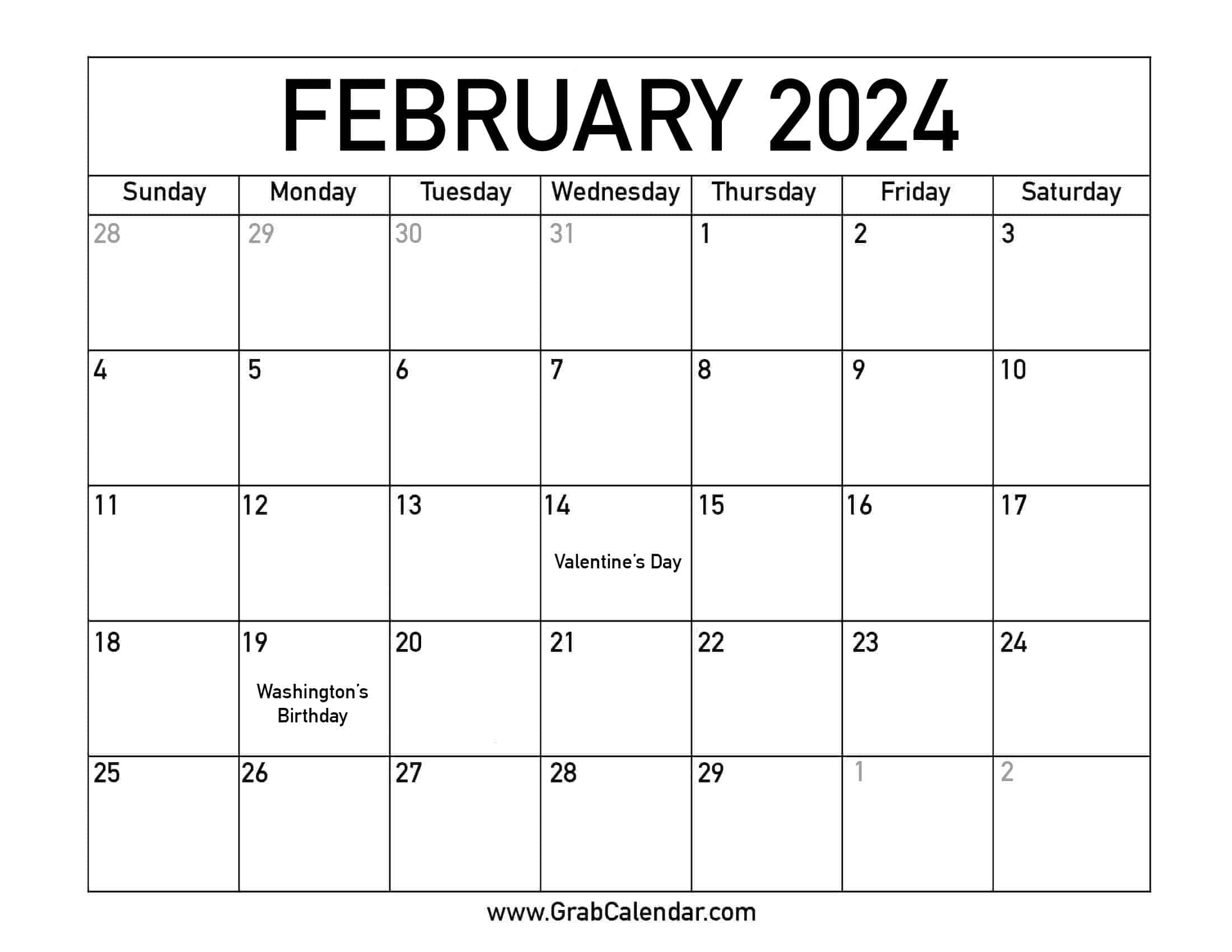 Printable February 2024 Calendar |  Calendar 2024