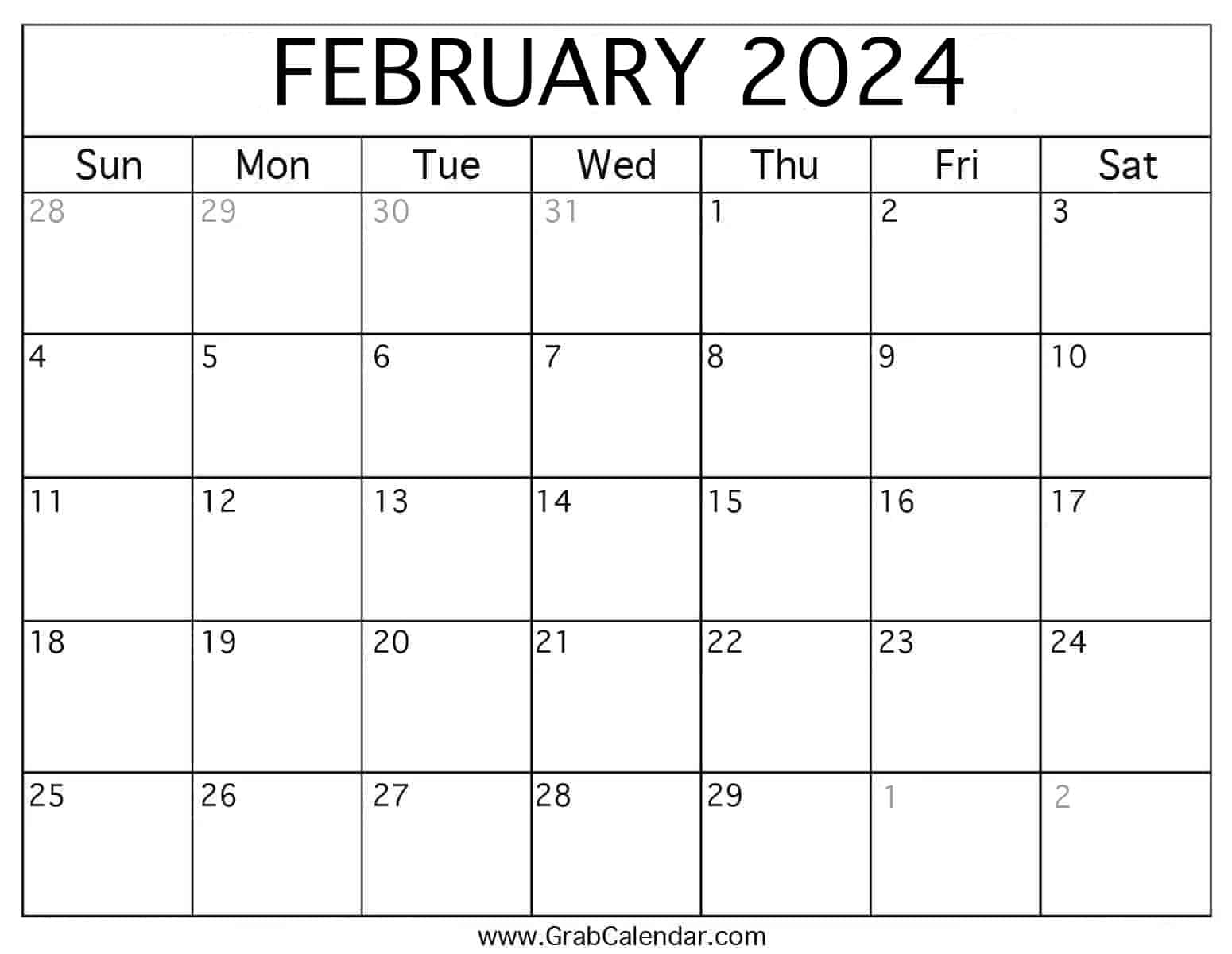 Printable February 2024 Calendar |  Calendar 2024