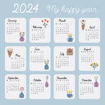 Printable Hand Drawn Calendar 2024. Calendar Grid, Monday First |  Calendar 2024
