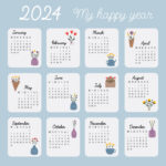 Printable Hand Drawn Calendar 2024. Calendar Grid, Monday First | Cute 2024 Calendar Printable