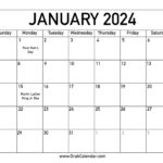 Printable January 2024 Calendar | 2024 Free Printable Calendar With Holidays