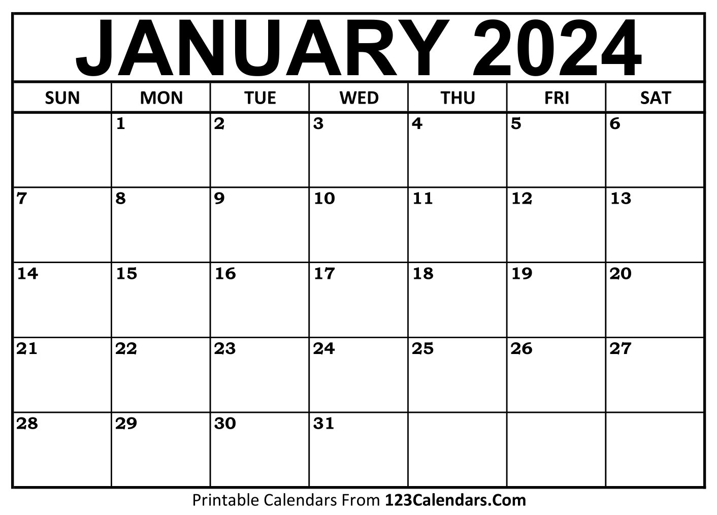 Printable January 2024 Calendar Templates - 123Calendars | 2024 Blank Printable Calendar