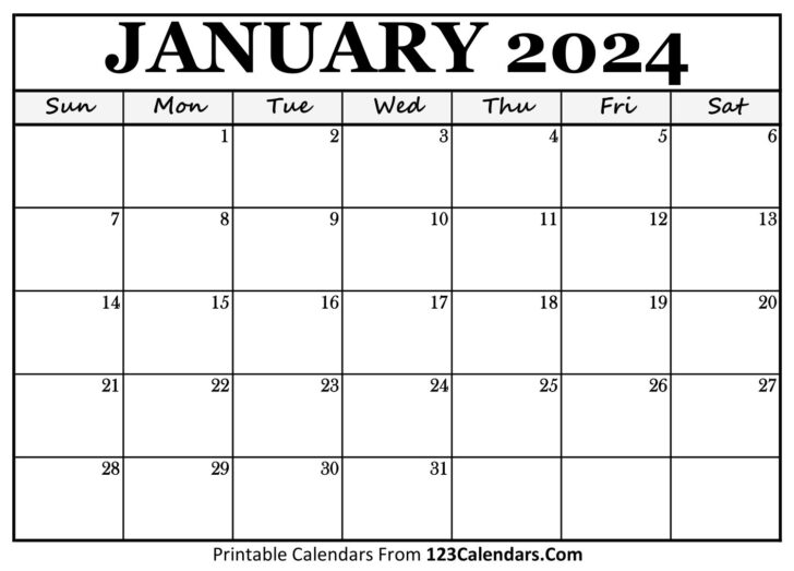 Blank January 2024 Calendar Printable | Calendar 2024