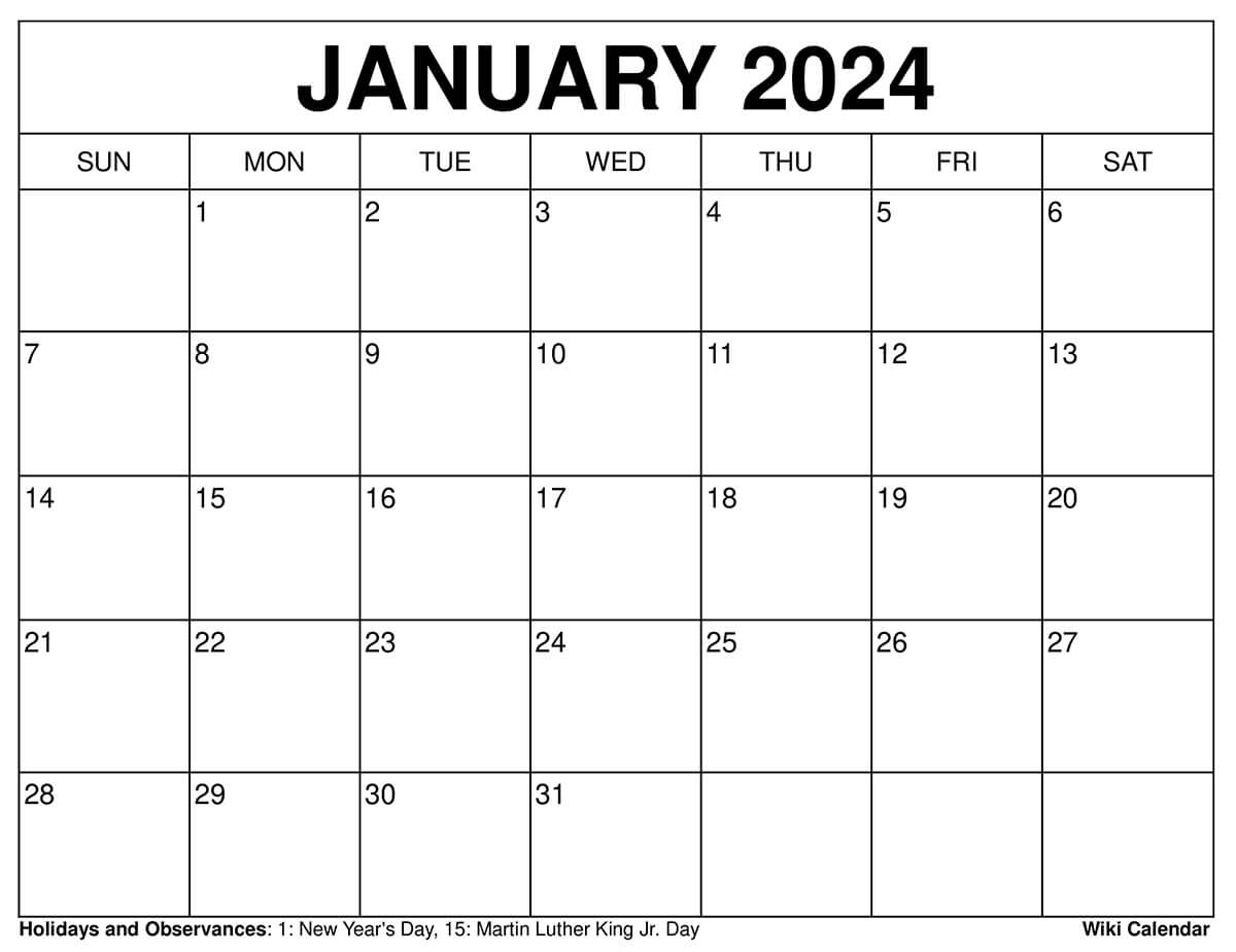 Printable January 2024 Calendar Templates With Holidays | 2024 January Printable Calendar