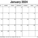 Printable January 2024 Calendar Templates With Holidays | 2024 Monthly Calendar Printable Word