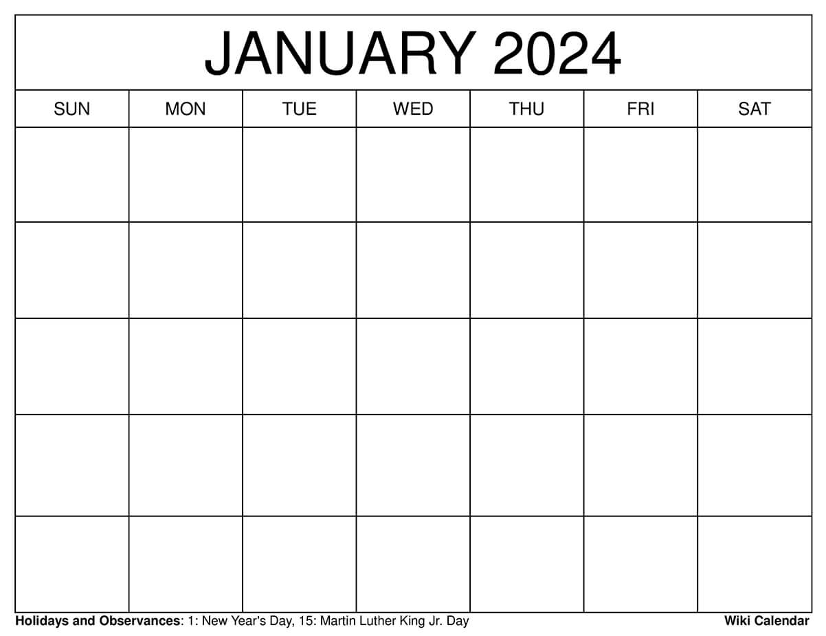 Printable January 2024 Calendar Templates With Holidays | January 2024 Calendar Printable Wiki