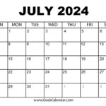 Printable July 2024 Calendar | July 2024 Calendar Printable