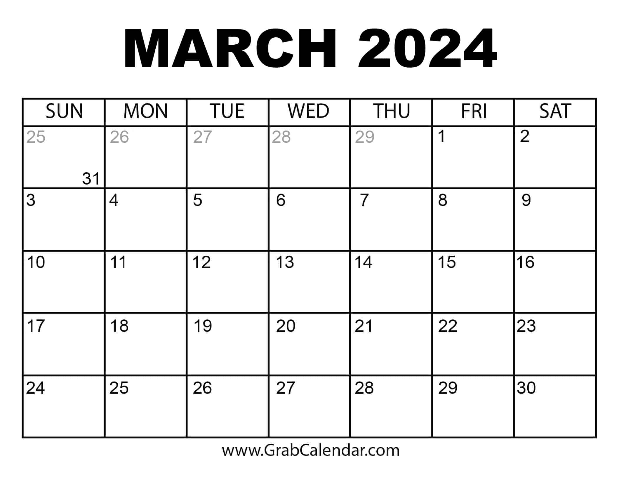 Printable March 2024 Calendar | Printable Calendar March 2024