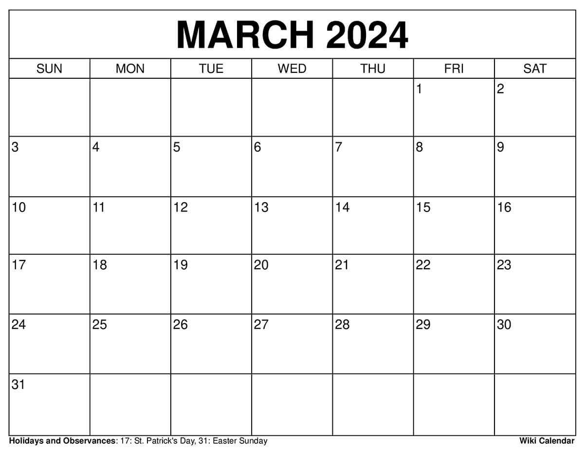 Printable March 2024 Calendar Templates With Holidays | March 2024 Printable Calendar PDF